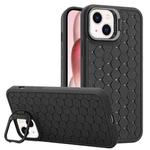 For iPhone 15 Plus Honeycomb Radiating Lens Holder TPU Phone Case(Black)