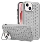 For iPhone 15 Honeycomb Radiating Lens Holder TPU Phone Case(Grey)
