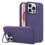 For iPhone 14 Pro Max Honeycomb Radiating Lens Holder TPU Phone Case(Purple)