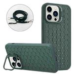 For iPhone 15 Pro Max Honeycomb Radiating Holder TPU Phone Case with Lanyard(Green)