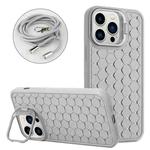 For iPhone 15 Pro Honeycomb Radiating Holder TPU Phone Case with Lanyard(Grey)