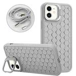 For iPhone 12 Honeycomb Radiating Holder TPU Phone Case with Lanyard(Grey)