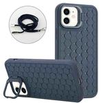 For iPhone 12 Honeycomb Radiating Holder TPU Phone Case with Lanyard(Blue)