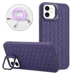 For iPhone 12 Honeycomb Radiating Holder TPU Phone Case with Lanyard(Purple)