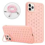For iPhone 12 Pro Max Honeycomb Radiating Holder TPU Phone Case with Lanyard(Pink)