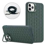 For iPhone 12 Pro Honeycomb Radiating Holder TPU Phone Case with Lanyard(Green)