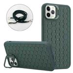 For iPhone 11 Pro Honeycomb Radiating Holder TPU Phone Case with Lanyard(Green)