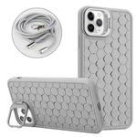 For iPhone 11 Pro Honeycomb Radiating Holder TPU Phone Case with Lanyard(Grey)