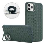 For iPhone 16 Pro Max Honeycomb Radiating Holder TPU Phone Case with Lanyard(Green)