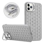 For iPhone 16 Pro Max Honeycomb Radiating Holder TPU Phone Case with Lanyard(Grey)