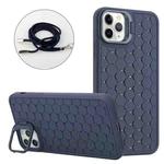 For iPhone 16 Pro Honeycomb Radiating Holder TPU Phone Case with Lanyard(Blue)