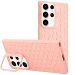 For Samsung Galaxy S23 Ultra 5G Honeycomb Radiating Lens Holder TPU Phone Case(Pink)