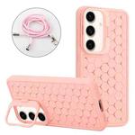 For Samsung Galaxy A55 5G Honeycomb Radiating Holder TPU Phone Case with Lanyard(Pink)