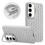 For Samsung Galaxy A55 5G Honeycomb Radiating Holder TPU Phone Case with Lanyard(Grey)