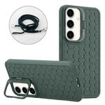 For Samsung Galaxy S24+ 5G Honeycomb Radiating Holder TPU Phone Case with Lanyard(Green)