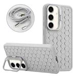 For Samsung Galaxy S24+ 5G Honeycomb Radiating Holder TPU Phone Case with Lanyard(Grey)