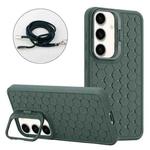 For Samsung Galaxy S23 FE 5G Honeycomb Radiating Holder TPU Phone Case with Lanyard(Green)