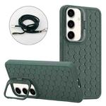 For Samsung Galaxy A24 5G Honeycomb Radiating Holder TPU Phone Case with Lanyard(Green)