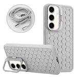 For Samsung Galaxy A54 5G Honeycomb Radiating Holder TPU Phone Case with Lanyard(Grey)