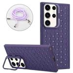 For Samsung Galaxy S23 Ultra 5G Honeycomb Radiating Holder TPU Phone Case with Lanyard(Purple)