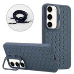 For Samsung Galaxy S23+ 5G Honeycomb Radiating Holder TPU Phone Case with Lanyard(Blue)