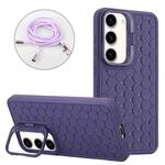 For Samsung Galaxy S23+ 5G Honeycomb Radiating Holder TPU Phone Case with Lanyard(Purple)