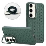 For Samsung Galaxy S23 5G Honeycomb Radiating Holder TPU Phone Case with Lanyard(Green)