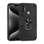 For Tecno Spark 7 Pro Shockproof Metal Ring Holder Phone Case(Black)