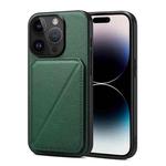 For iPhone 15 Pro D04 Calf Texture Dual Card Slot Holder Phone Case(Green)