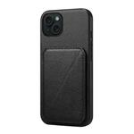 For iPhone 15 Plus D04 Calf Texture Dual Card Slot Holder Phone Case(Black)