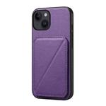 For iPhone 14 D04 Calf Texture Dual Card Slot Holder Phone Case(Purple)