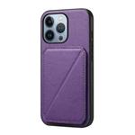 For iPhone 13 Pro D04 Calf Texture Dual Card Slot Holder Phone Case(Purple)