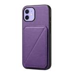 For iPhone 12 D04 Calf Texture Dual Card Slot Holder Phone Case(Purple)