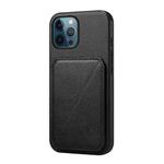 For iPhone 12 Pro Max D04 Calf Texture Dual Card Slot Holder Phone Case(Black)