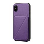 For iPhone X / XS D04 Calf Texture Dual Card Slot Holder Phone Case(Purple)