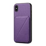 For iPhone XS Max D04 Calf Texture Dual Card Slot Holder Phone Case(Purple)