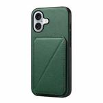 For iPhone 16 D04 Calf Texture Dual Card Slot Holder Phone Case(Green)