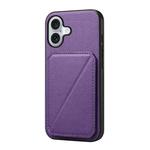 For iPhone 16 Plus D04 Calf Texture Dual Card Slot Holder Phone Case(Purple)