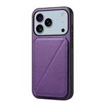 For iPhone 17 Pro Max D04 Calf Texture Dual Card Slot Holder Phone Case(Purple)