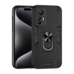 For Xiaomi 12 Lite Shockproof Metal Ring Holder Phone Case(Black)