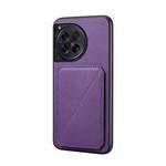 For OnePlus 12 D04 Calf Texture Dual Card Slot Holder Phone Case(Purple)