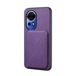 For Huawei nova 12 D04 Calf Texture Dual Card Slot Holder Phone Case(Purple)