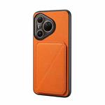 For Huawei Pura 80 Ultra 5G D04 Calf Texture Dual Card Slot Holder Phone Case(Orange)