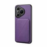 For Huawei Pura 80 Ultra 5G D04 Calf Texture Dual Card Slot Holder Phone Case(Purple)