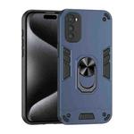 For Motorola Moto E32 Shockproof Metal Ring Holder Phone Case(Blue)