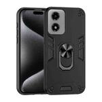 For Motorola Moto G04 Shockproof Metal Ring Holder Phone Case(Black)