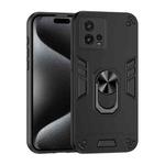 For Motorola Moto G72 Shockproof Metal Ring Holder Phone Case(Black)