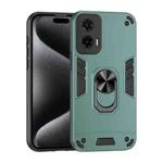 For Motorola Moto G35 Shockproof Metal Ring Holder Phone Case(Green)