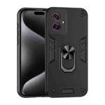 For Motorola Moto G55 Shockproof Metal Ring Holder Phone Case(Black)