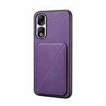 For Honor 90 Pro D04 Calf Texture Dual Card Slot Holder Phone Case(Purple)